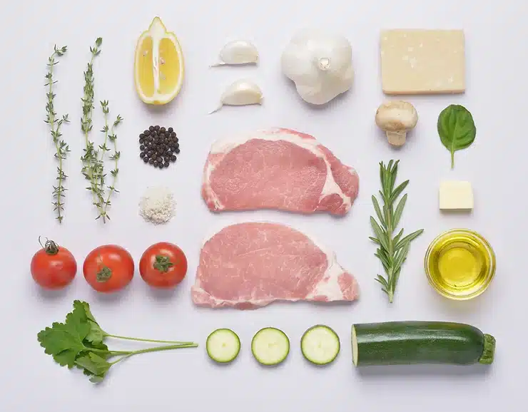 An image of meats and vegetables