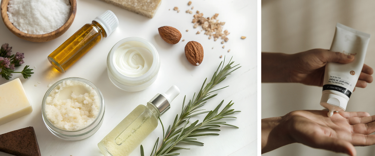 Two images of clean beauty products to help prevent aging 